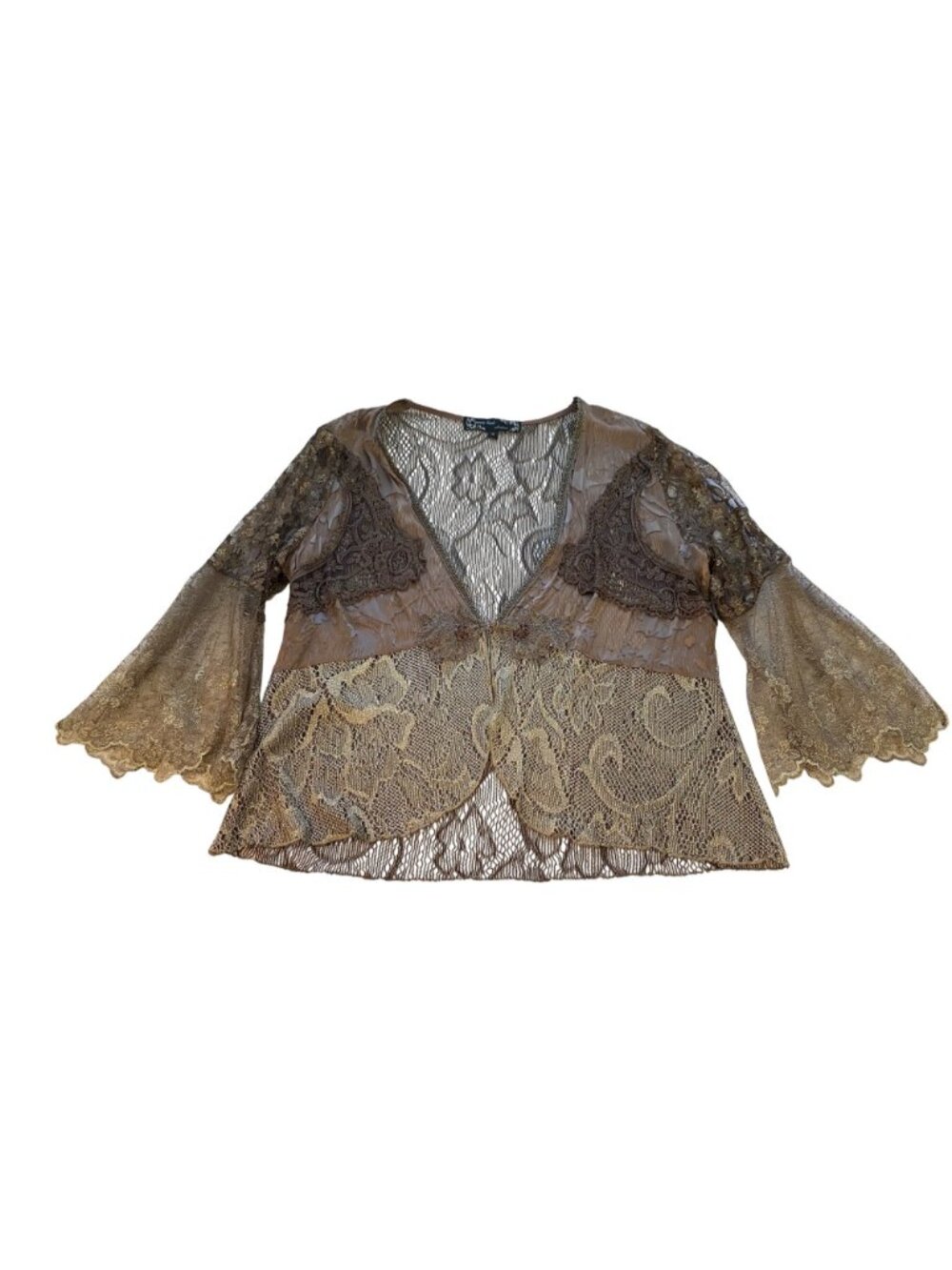 Spencer Alexis Women’s M Vintage Brown Floral Sheer Lace Cardigan Whimsigoth - Picture 6 of 16